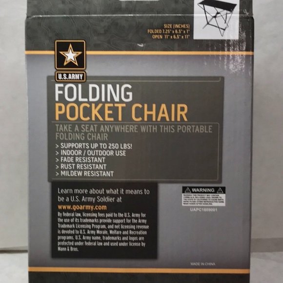 US Army Folding Pocket Chair Black NIB - Picture 2 of 3